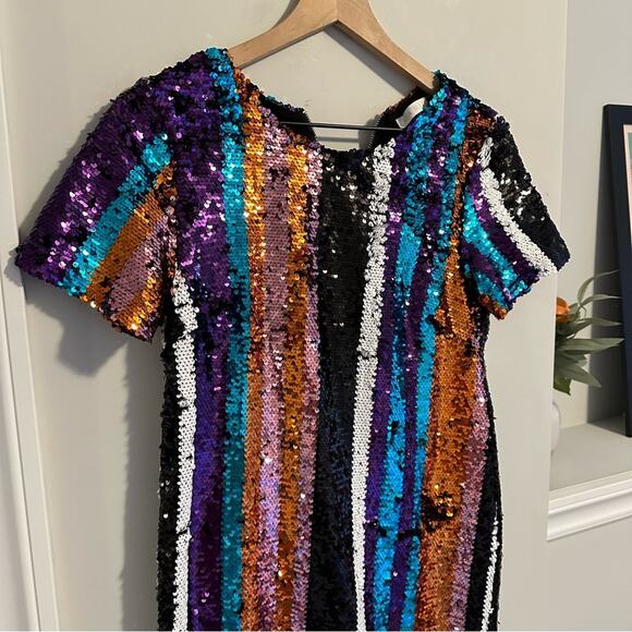 Karlie Striped Sequin Mini Dress Small - Picture 8 of 10